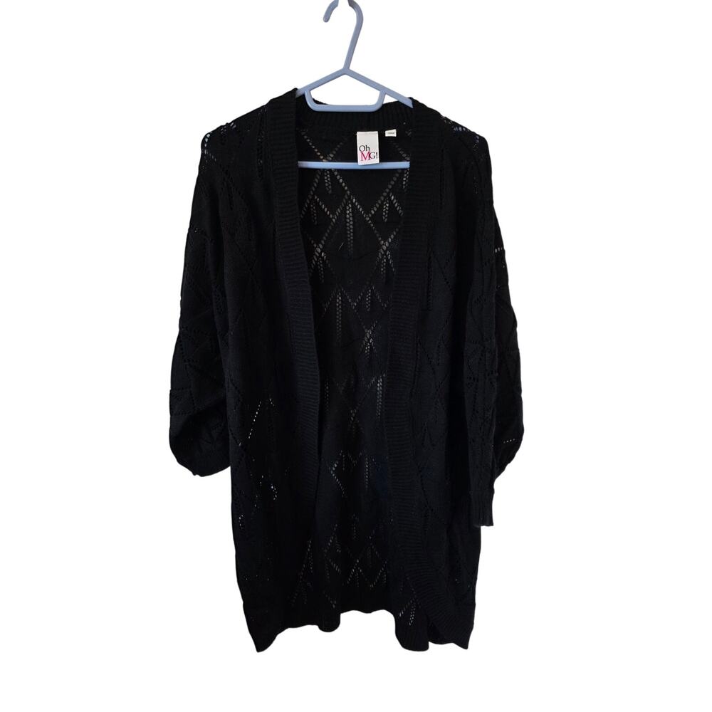 OhMG! Womens Lightweight Open front Open Knit Cardigan Sweater Large Black